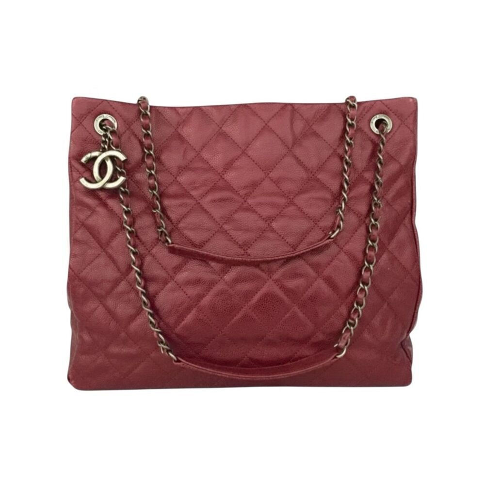 Auth Chanel Quilted Matelasse CC Charm Caviar City Shopper Tote Bag Bordeaux